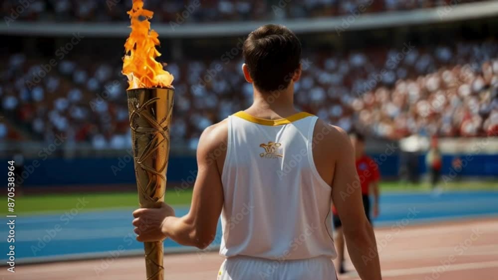  Athlete Holding a Burning Olympic Torch