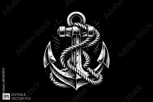 Vintage anchor illustration vector design monochrome style
