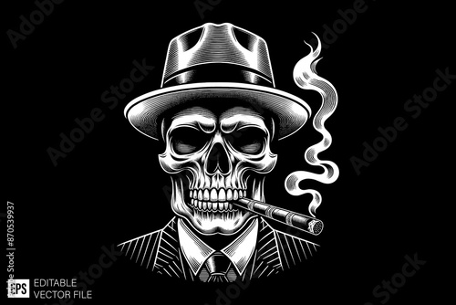 Skull head mafia vector illustration design black and white