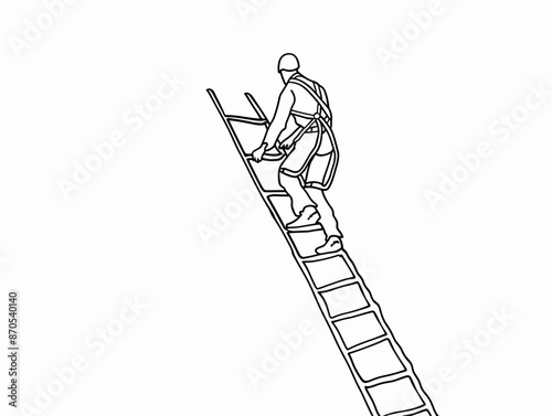 The Importance of Safety: Climbing with a Harness - Safety First, Take Risks Safely, Protective Measures, One-Line Drawing, Minimalistic