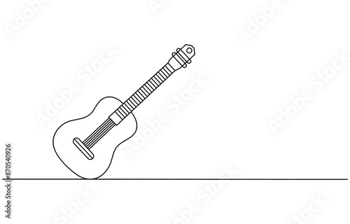 Continuous one line drawing of a guitar, Guitar one line art. Continuous line drawing of musical, equipment, song, guitar, electric, melody, rock, volume, chord, bass, acoustic with an inscription, 