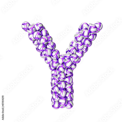Symbol made of purple volleyballs. letter y