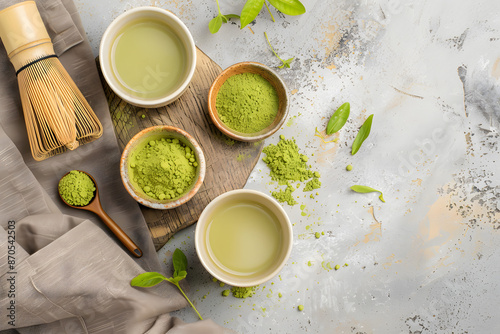 "Zen Tea Time: Composition with Fresh Matcha Tea"