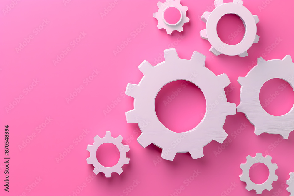 Isolated Setting icon on pink and white background with cog and gear symbols Isolated Setting icon on pink and white background with cog and gear symbols