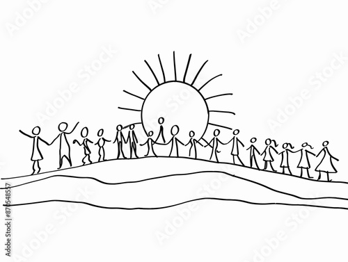 Dawn of Inclusion: A United World in Silhouette, Embraced by the Rising Sun