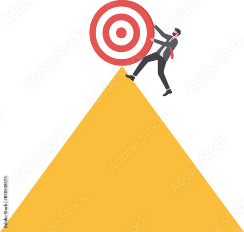 Businessman pushes red ball to the top of the triangle

