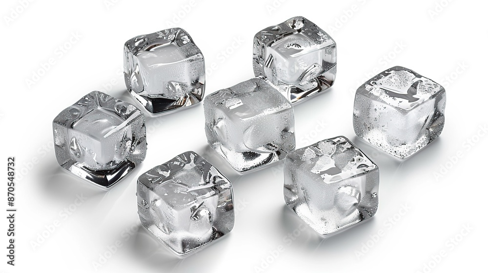 Seven Clear Ice Cubes on a White Background Seven Clear Ice Cubes on a White Background