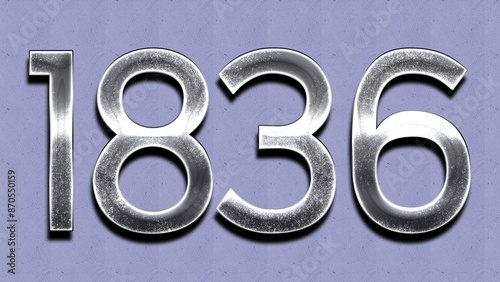 3D Chrome number design of 1836 on purple wall.
