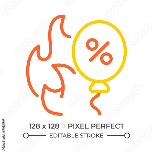 Quick sale two color line icon. Limited offer. Hot sale. Price reduction. Balloon and flame bicolor outline symbol. Duotone linear pictogram. Isolated illustration. Editable stroke