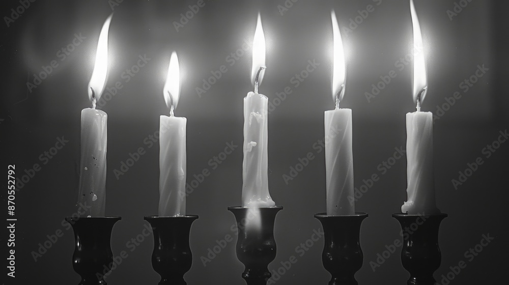 Five lit candles side by side Five lit candles side by side