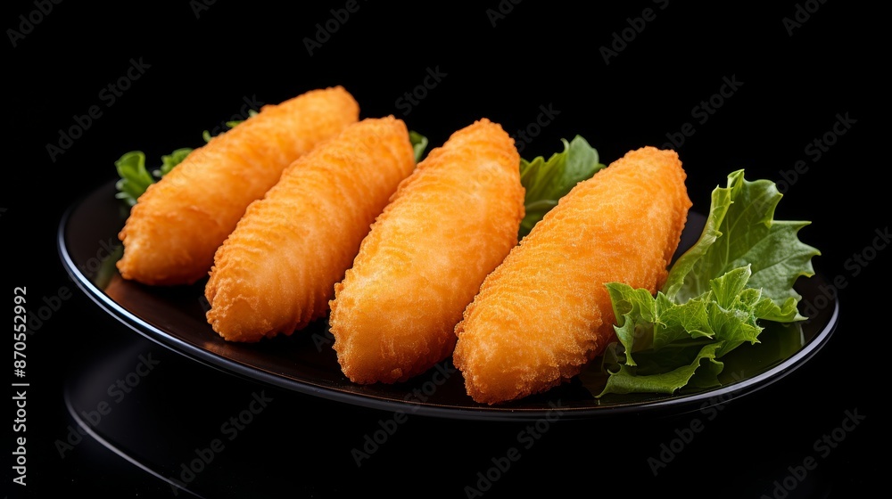 Delicious crispy cheese croquettes elegantly arranged on a plate in captivating food photography Delicious crispy cheese croquettes elegantly arranged on a plate in captivating food photography