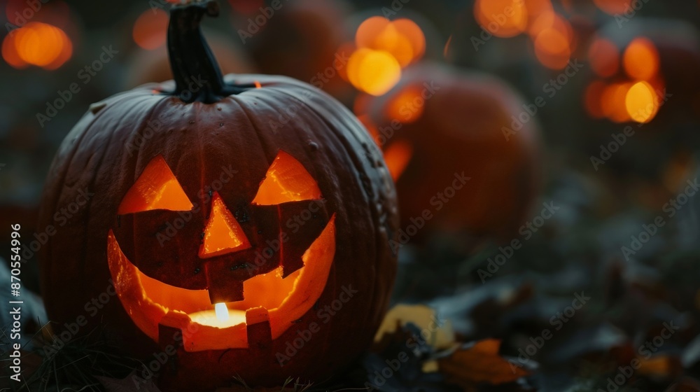 Jack-o'-lanterns flicker in the night, their carved faces grinning ghoulishly as they illuminate autumn evenings. Jack-o'-lanterns flicker in the night, their carved faces grinning ghoulishly as they illuminate autumn evenings.