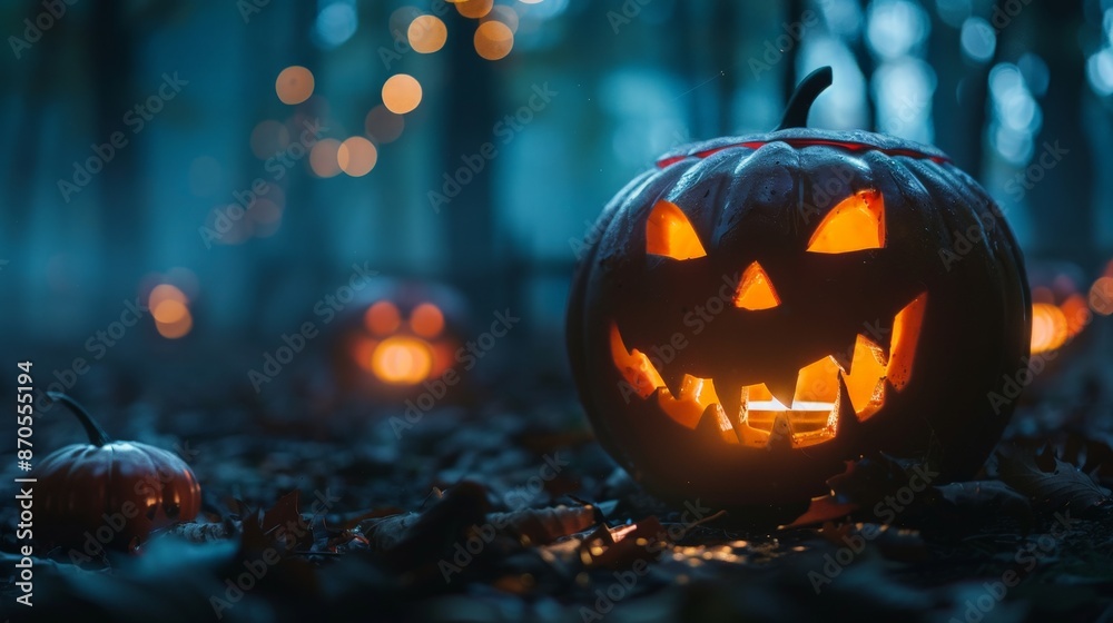 Jack-o'-lanterns flicker in the night, their carved faces grinning ghoulishly as they illuminate autumn evenings. Jack-o'-lanterns flicker in the night, their carved faces grinning ghoulishly as they illuminate autumn evenings.
