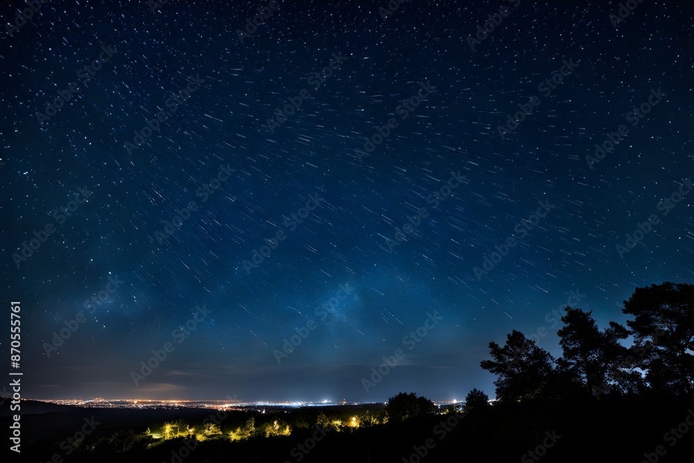Picture shot towards the sky in the middle of the night, beautiful view with lots of stars Picture shot towards the sky in the middle of the night, beautiful view with lots of stars