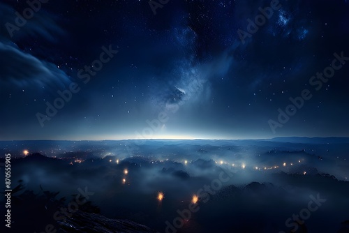 Picture shot towards the sky in the middle of the night, beautiful view with lots of stars