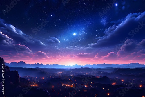 Picture shot towards the sky in the middle of the night, beautiful view with lots of stars