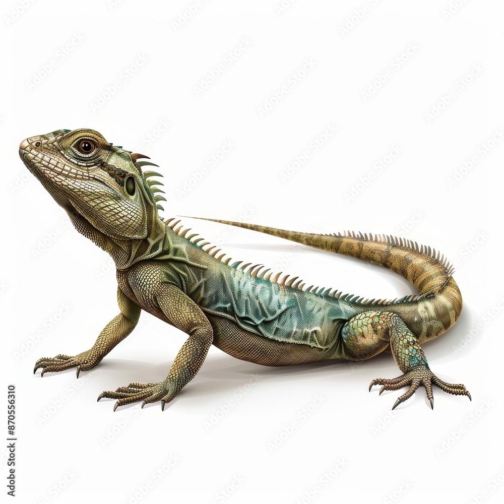 Fototapeta premium A lizard is laying on a white background