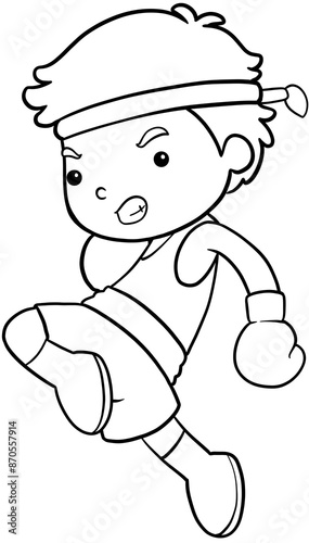 Cartoon Boxing Boy in Blue Gear and gloves for coloring page