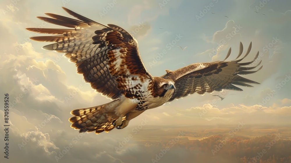 Obraz premium Eagle in Flight Above the Clouds.