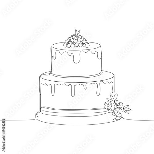Continuous one line drawing of cake. Concept for cafe, bakery, restaurant. Simple  vector illustration