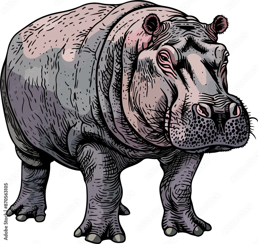 Fototapeta premium hippo illustration isolated on transparent background.
