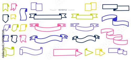 Bannières vectorielles. Pack de bandeaux et drapeaux vectoriels. Bannières minimalistes. Collection de drapeaux et bandeaux. Bandeaux colorées, fichiers vectoriel modifiable. 