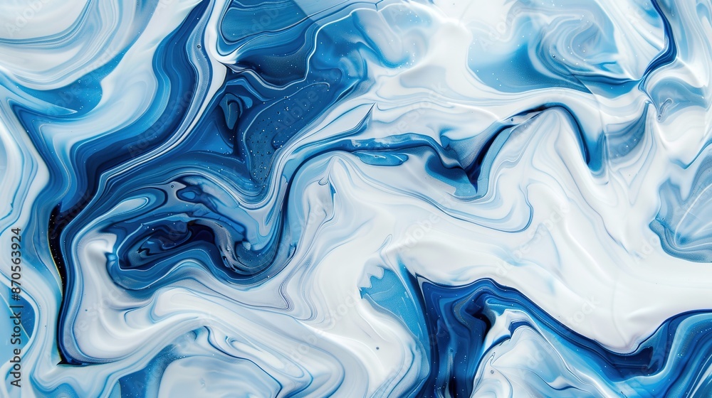 Obraz premium Tranquil Blue and White Fluid Art Background with Swirling Patterns and Copy Space