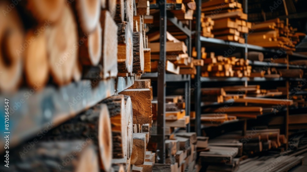 A close-up of stacked wood in a woodworking workshop, highlighting the natural beauty and texture of the material A close-up of stacked wood in a woodworking workshop, highlighting the natural beauty and texture of the material