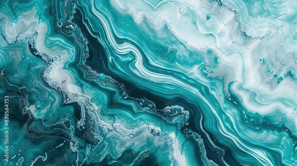 Fototapeta premium Serene Turquoise and Teal Marble Background with Fluid Lines and Copy Space for Text or Writing