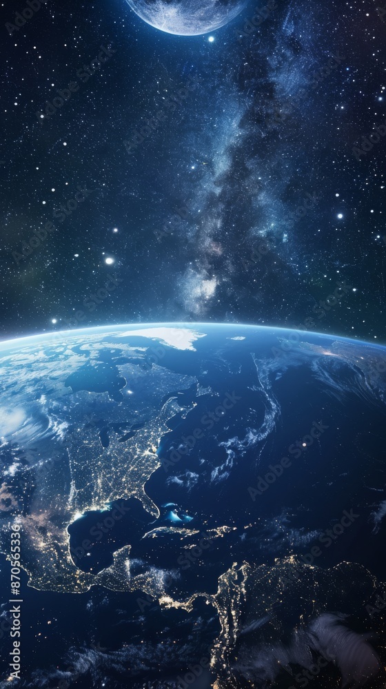 View of Earth from space with stars and milky way galaxy, cosmos concept View of Earth from space with stars and milky way galaxy, cosmos concept