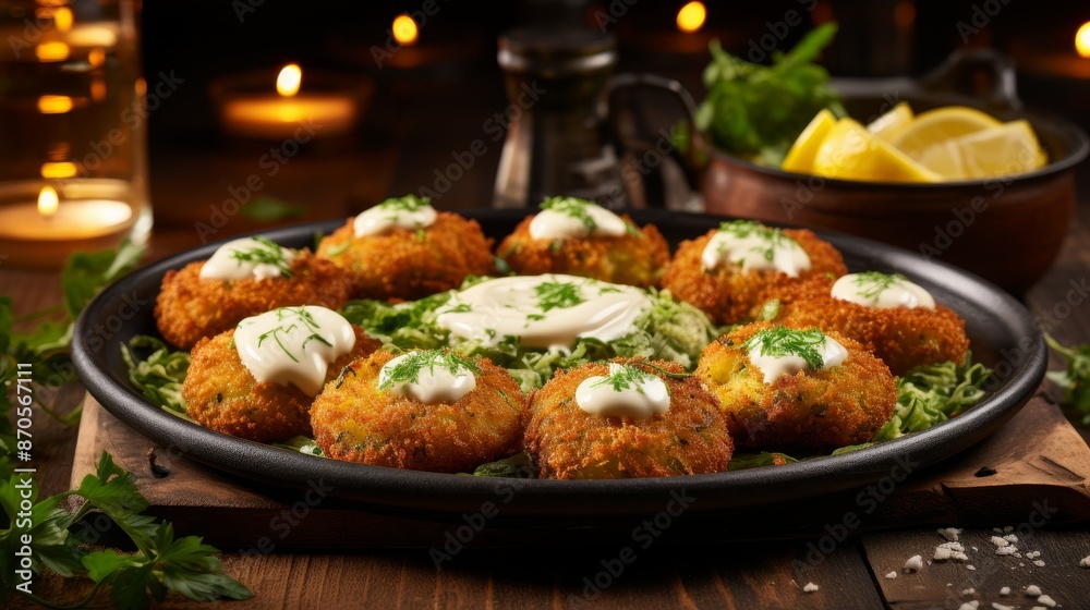 Crispy cheese croquettes elegantly arranged on plate for enticing food photography display Crispy cheese croquettes elegantly arranged on plate for enticing food photography display