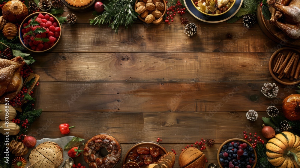 Thanksgiving Food and Dessert for party invitation, Christmas party celebration with dinner meal on table, Happy new year and Xmas scene, wooden table full of food and treats. Thanksgiving Food and Dessert for party invitation, Christmas party celebration with dinner meal on table, Happy new year and Xmas scene, wooden table full of food and treats.
