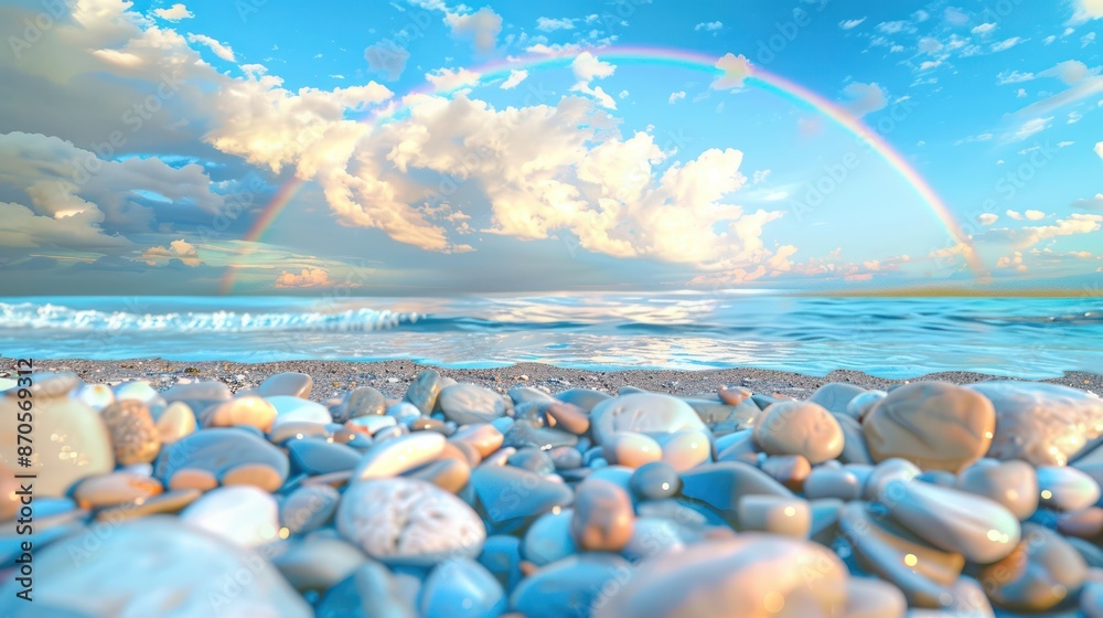 Obraz premium beach with pebbles and rainbow