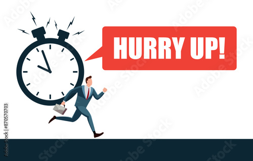 The businessman ran to work in a hurry before it was too late. Designed for use in a fast-paced business environment and compete with time. Deadline concept. Vector illustration flat design style