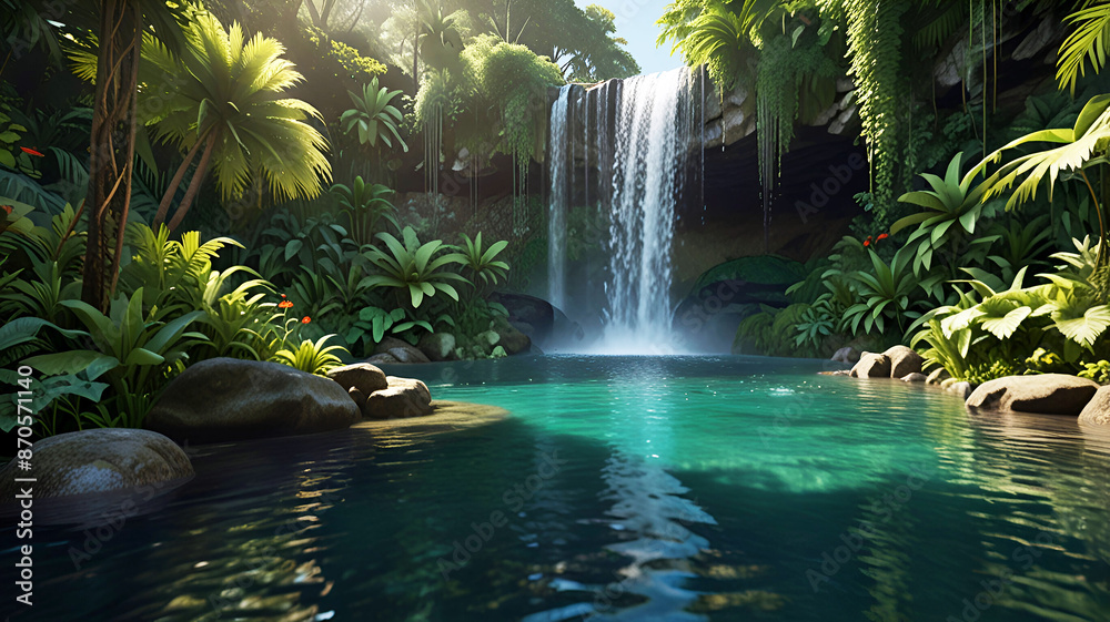 Jungle waterfall paradise - Generative AI Jungle waterfall paradise - Generative AI