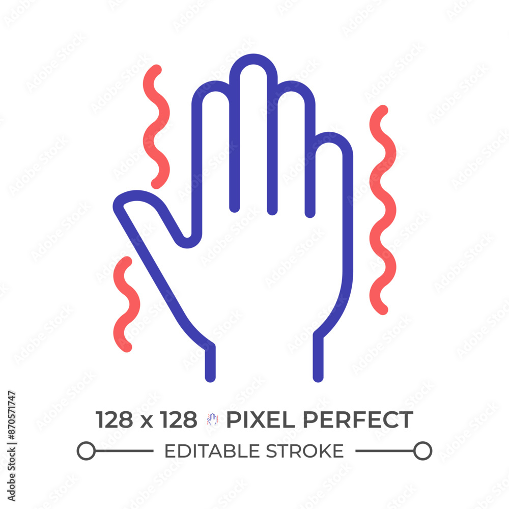 Obraz premium Parkinsons disease two color line icon. Central nervous system disorder. Hand tremor. Synapses illness bicolor outline symbol. Duotone linear pictogram. Isolated illustration. Editable stroke