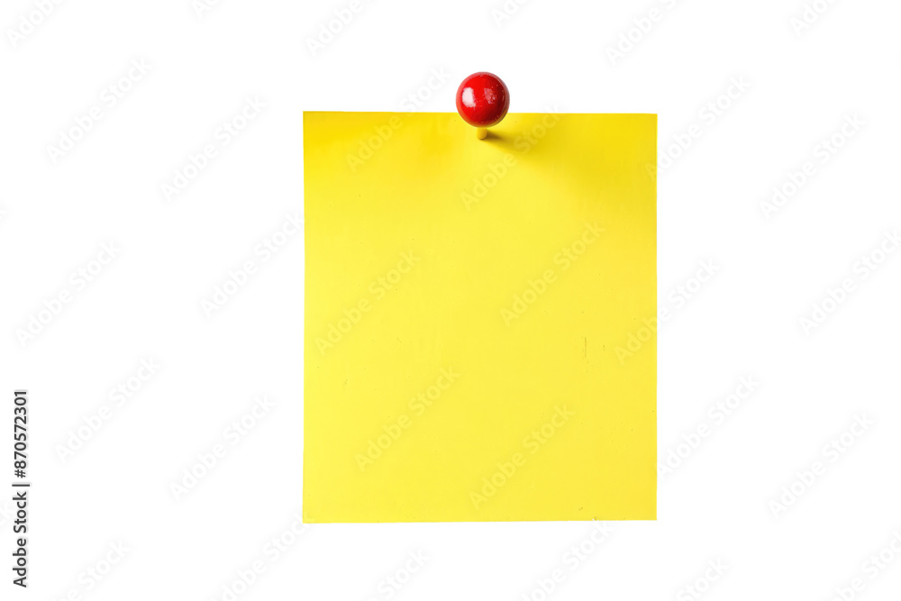 Yellow sticky post note with pushpin isolated on white or transparent png Yellow sticky post note with pushpin isolated on white or transparent png