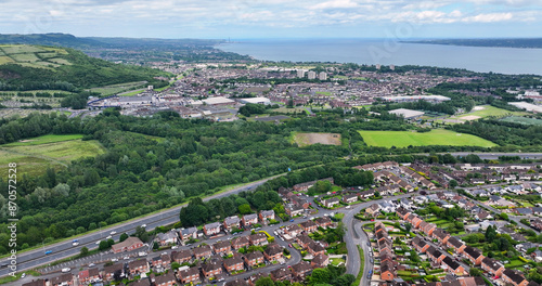 Aerial view of North Belfast, Newtownabbey and Glengormley Co Antrim Coast Northern Ireland