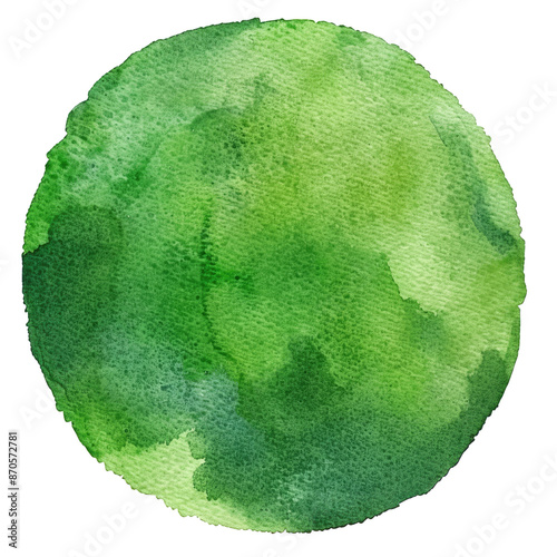 green watercolor hand-painted round circle isolated on white or transparent png