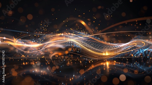 An abstract representation of quantum entanglement with wave patterns and glowing lines on a black background.