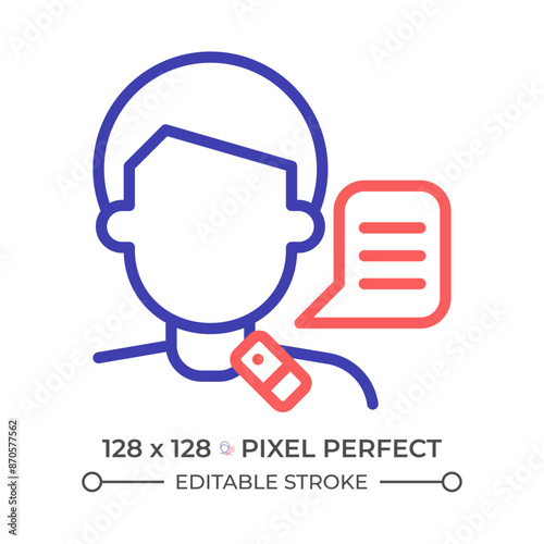 Larynx speech two color line icon. Lifestyle special needs medicine. Speech physiotherapy. Lifelong condition bicolor outline symbol. Duotone linear pictogram. Isolated illustration. Editable stroke