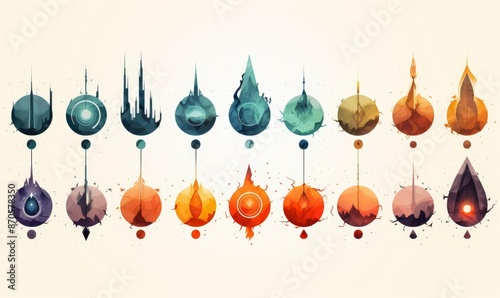 abstract legends flat design side view ancient symbols water color Triadic Color Scheme