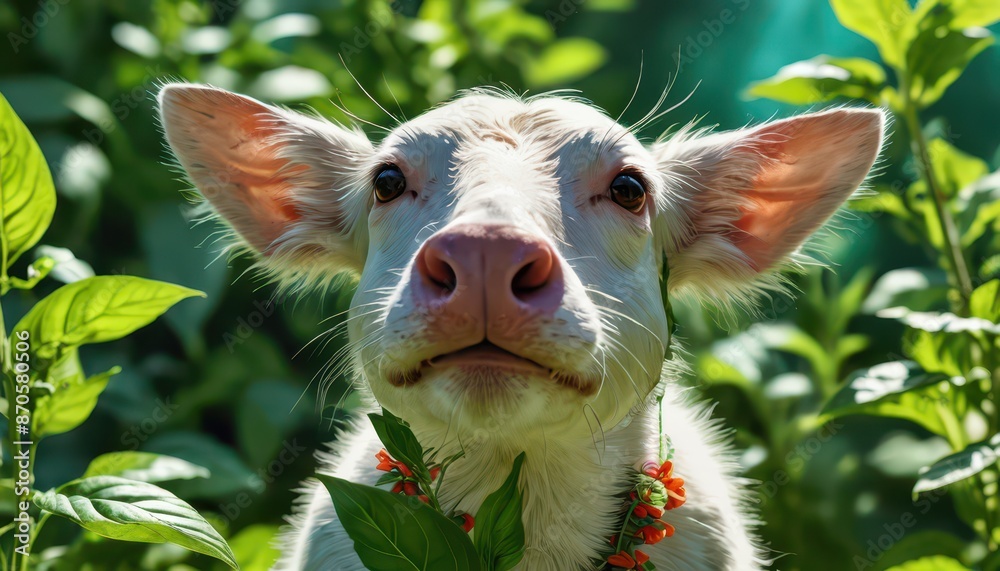 Close-up of a White Calf's Curious Face. Close-up of a White Calf's Curious Face.
