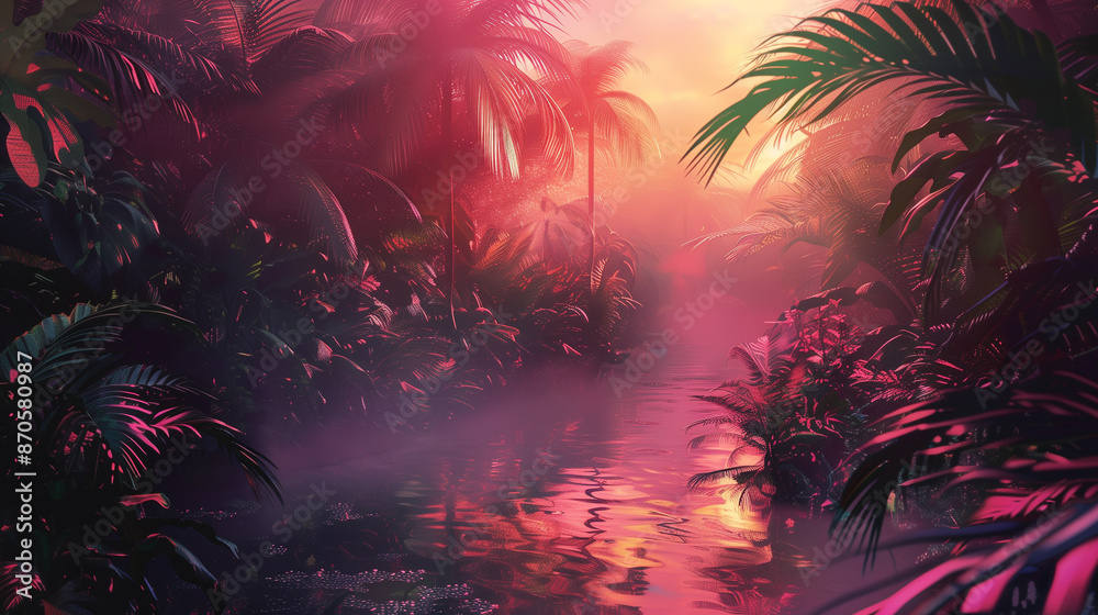 tropical forest with pink tones tropical forest with pink tones