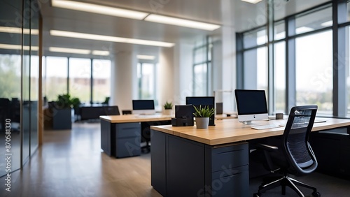 Blurred office interior space background. Working space with defocused effect. Business concept