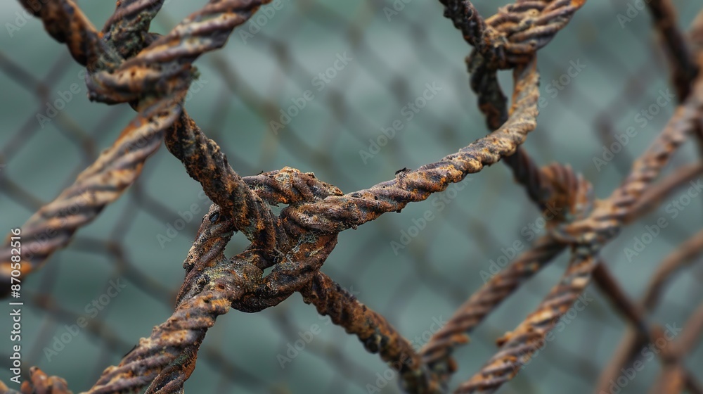 Rustic Charm - Close-up of Steel Mesh Intertwined with Strands of Rusted Wire Rustic Charm - Close-up of Steel Mesh Intertwined with Strands of Rusted Wire