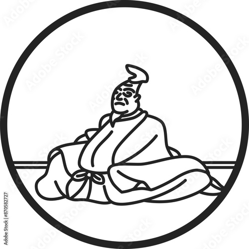 線画円形シンプル百人一首　柿本人麻呂