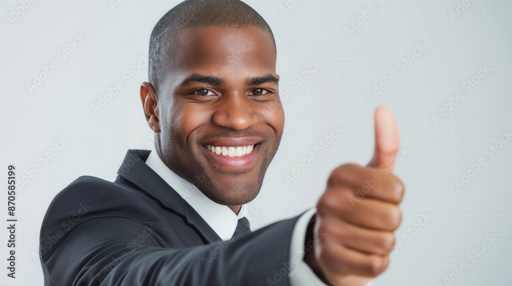 Businessman shows his thumb up in front of camera encourage cheer up you are the best African American male in suit beautiful smile happy Businessman shows his thumb up in front of camera encourage cheer up you are the best African American male in suit beautiful smile happy