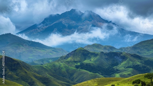 Nevado del Ruiz Mountains Famous and beautiful country of Colombia. on a white background