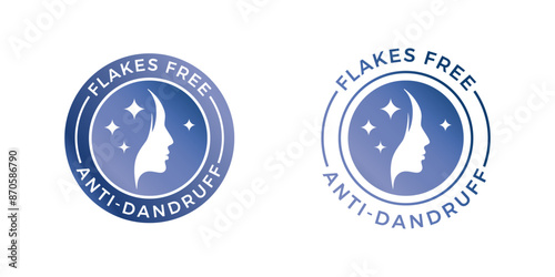 Anti-dandruff flakes free icon for shampoo, vector symbols. Anti dandruff icon with face and shine for shampoo or hair oil and conditioner